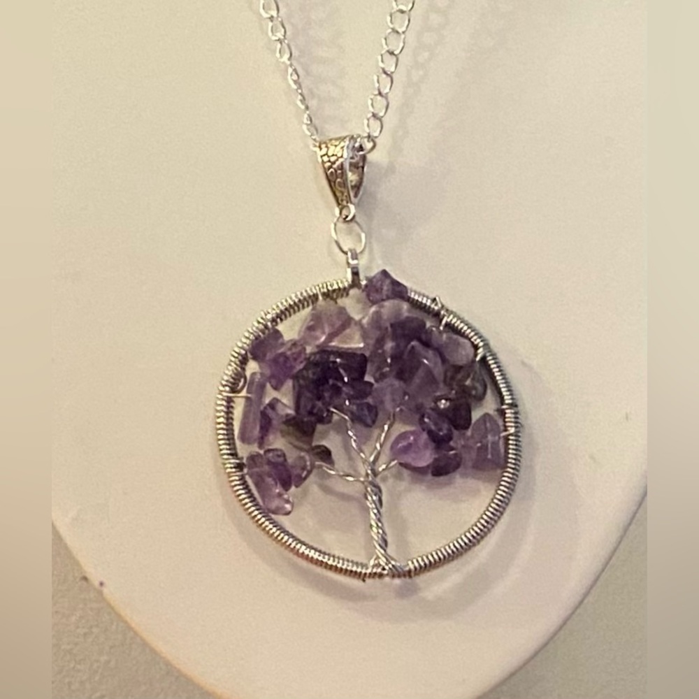 NEW Genuine Amethyst Tree of Life crystal necklace